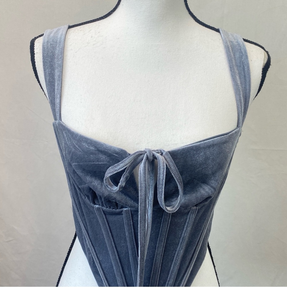 TIC TOC Dusty Blue Velvet Boned Corset Bustier Crop Top size Medium - Picture 6 of 17